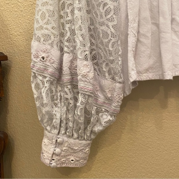 FREE PEOPLE Women Light Blue Boogie All Night Lace Balloon Sleeves Boho Top-S - Picture 6 of 9